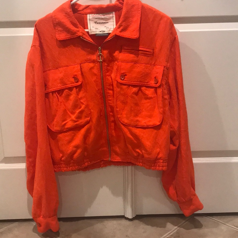 Anthropologie Orange zip up jacket